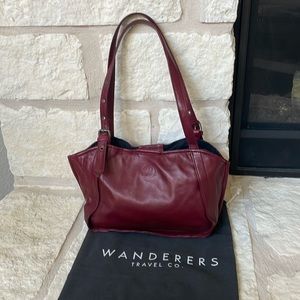 Wanderers red small leather tote bag